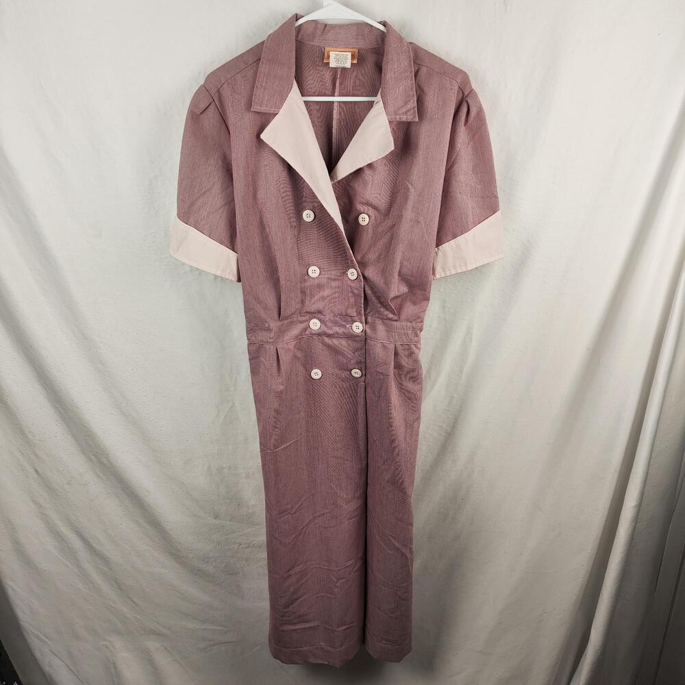 Red Kap Shirt Dress Womens Large Pink Striped Button Front Belted Pockets